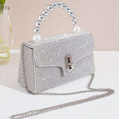 Rhinestone Silver Shoulder Bag Crossbody Chain Evening Party Bag