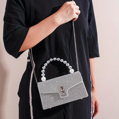 Rhinestone Silver Shoulder Bag Crossbody Chain Evening Party Bag