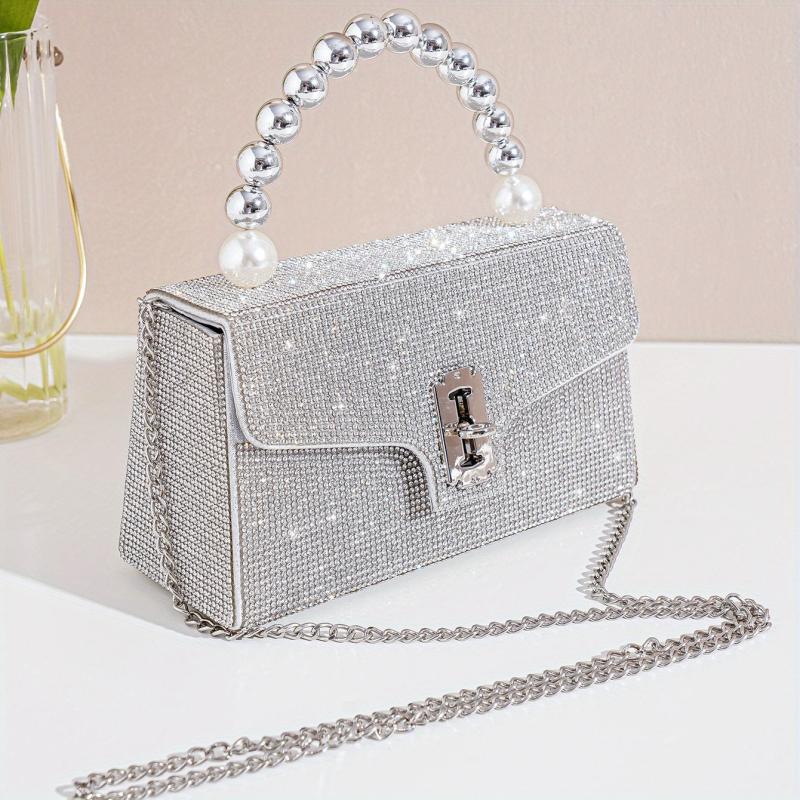 Rhinestone Silver Shoulder Bag Crossbody Chain Evening Party Bag