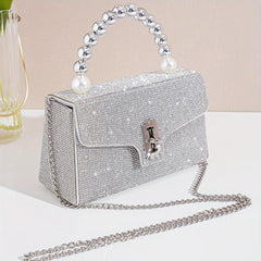 Rhinestone Silver Shoulder Bag Crossbody Chain Evening Party Bag