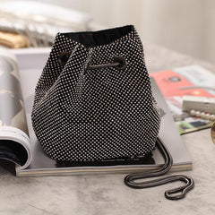 Rhinestone Drawstring Bucket Bag Glitter Evening Bag for Party Wedding & Prom
