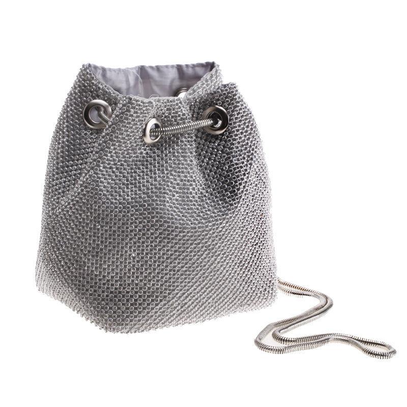 Rhinestone Drawstring Bucket Bag Glitter Evening Bag for Party Wedding & Prom