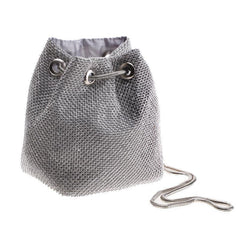 Rhinestone Drawstring Bucket Bag Glitter Evening Bag for Party Wedding & Prom