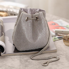 Rhinestone Drawstring Bucket Bag Glitter Evening Bag for Party Wedding & Prom