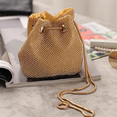 Rhinestone Drawstring Bucket Bag Glitter Evening Bag for Party Wedding & Prom