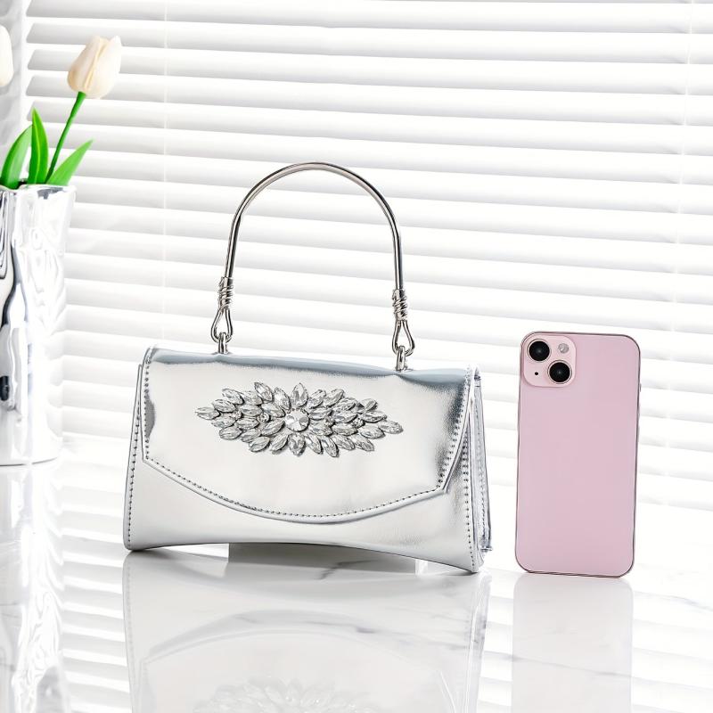 Elegent Glitter Chain Handbag Glossy Fabric Frame Purse
