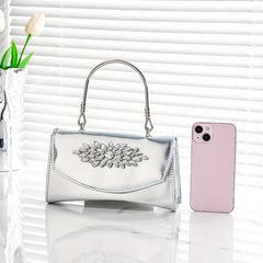 Elegent Glitter Chain Handbag Glossy Fabric Frame Purse