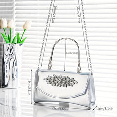 Elegent Glitter Chain Handbag Glossy Fabric Frame Purse