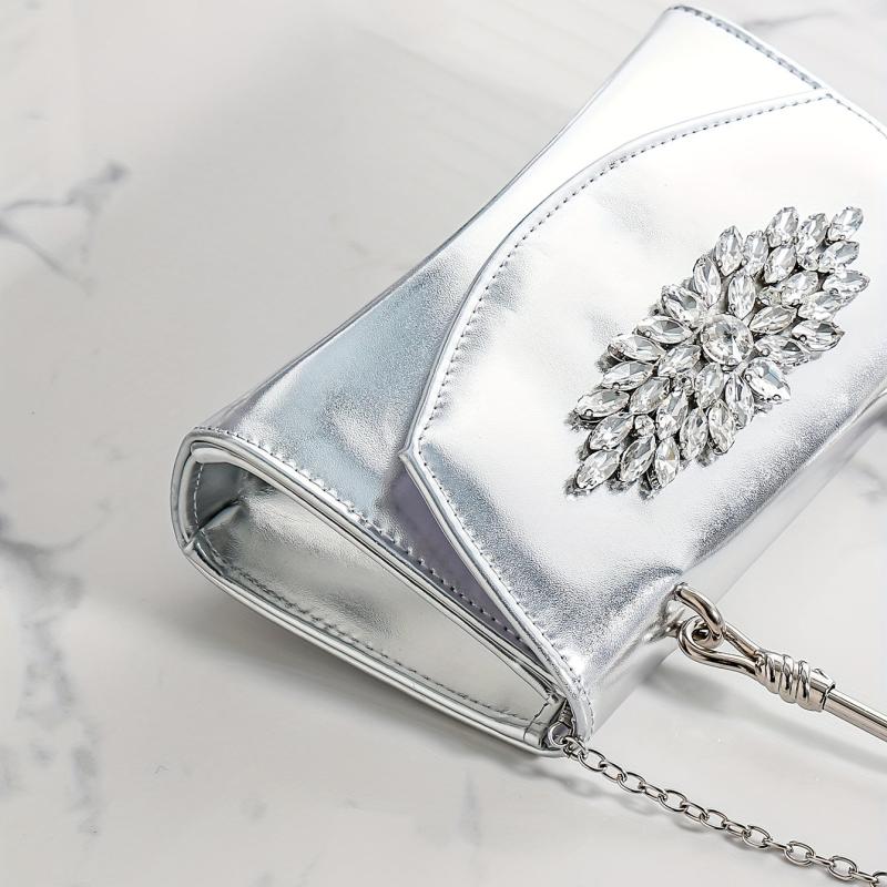 Elegent Glitter Chain Handbag Glossy Fabric Frame Purse