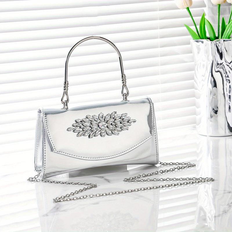 Elegent Glitter Chain Handbag Glossy Fabric Frame Purse