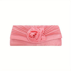 Flower Decor Boxer Clutch Bag Solid Handbag Detachable Strap