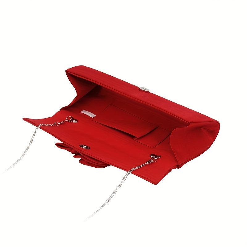Flower Decor Boxer Clutch Bag Solid Handbag Detachable Strap