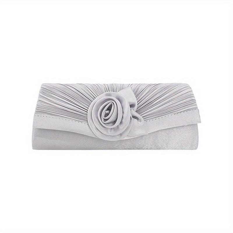 Flower Decor Boxer Clutch Bag Solid Handbag Detachable Strap