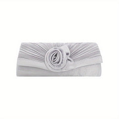 Flower Decor Boxer Clutch Bag Solid Handbag Detachable Strap
