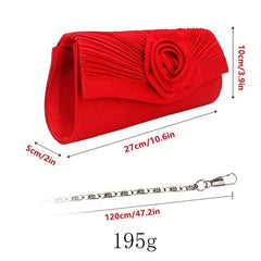 Flower Decor Boxer Clutch Bag Solid Handbag Detachable Strap