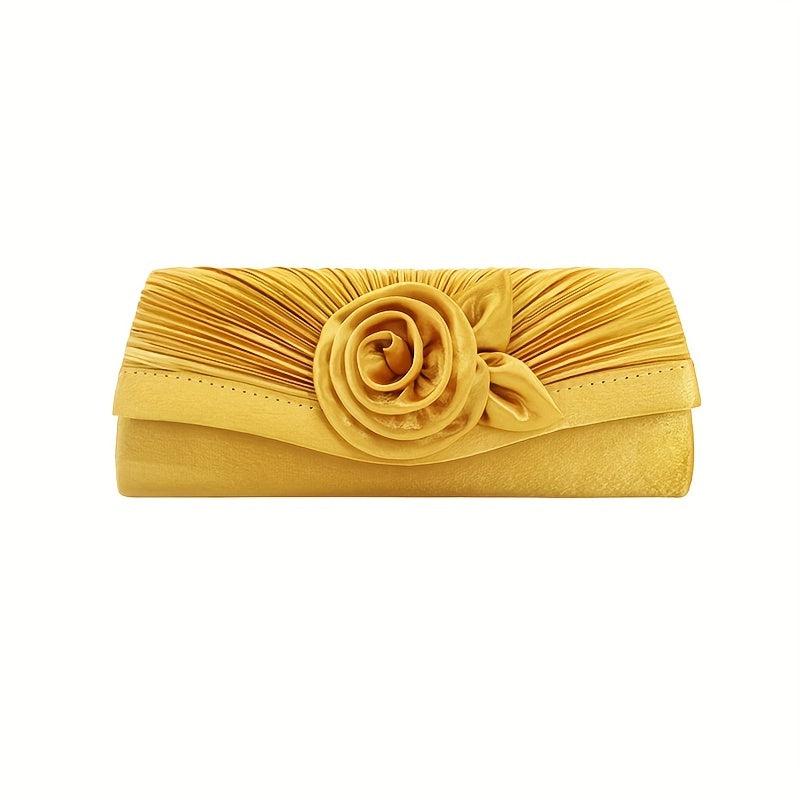 Flower Decor Boxer Clutch Bag Solid Handbag Detachable Strap