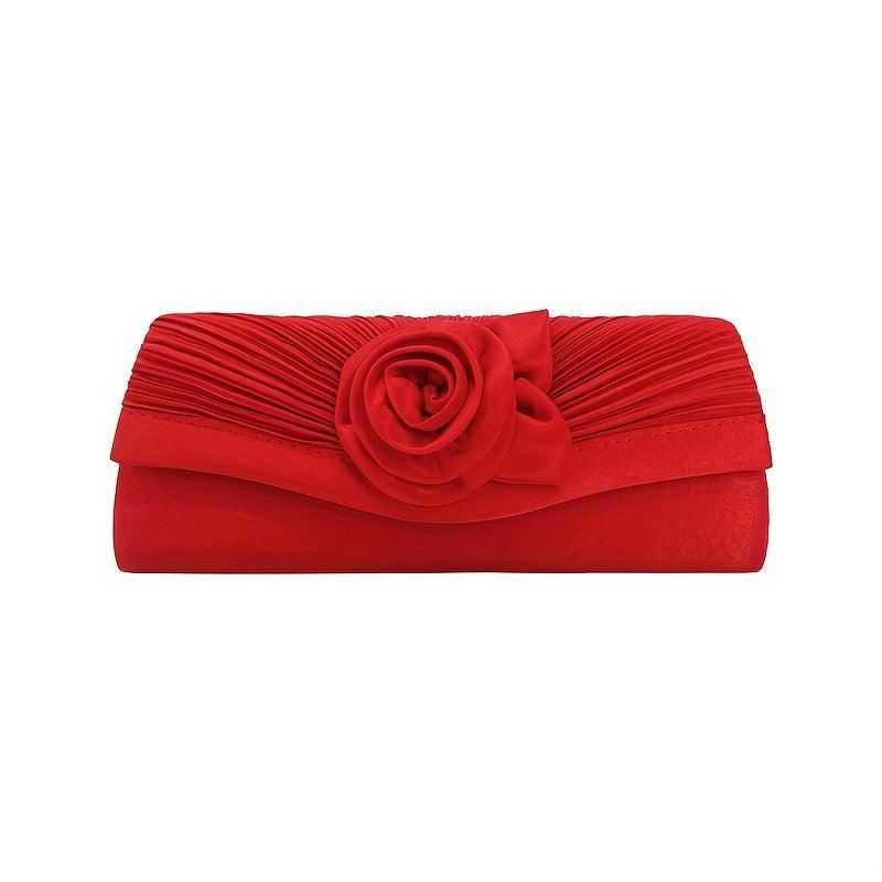 Flower Decor Boxer Clutch Bag Solid Handbag Detachable Strap