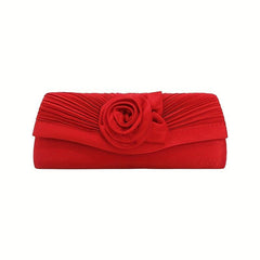Flower Decor Boxer Clutch Bag Solid Handbag Detachable Strap