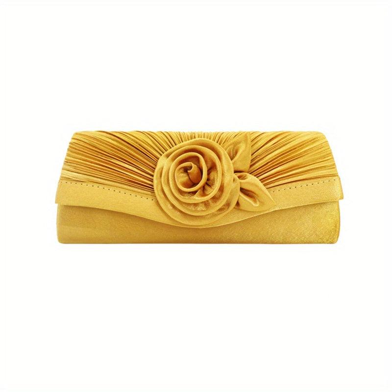 Flower Decor Boxer Clutch Bag Solid Handbag Detachable Strap