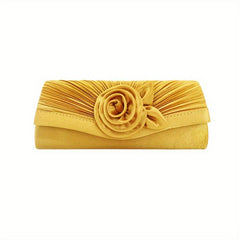 Flower Decor Boxer Clutch Bag Solid Handbag Detachable Strap