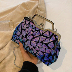 Sequins Evening Bag Top Ring Clutch Purse Women's Kiss Lock Handbags