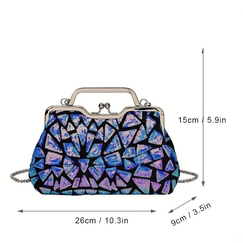 Sequins Evening Bag Top Ring Clutch Purse Women's Kiss Lock Handbags