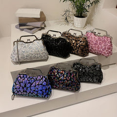 Sequins Evening Bag Top Ring Clutch Purse Women's Kiss Lock Handbags