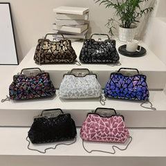 Sequins Evening Bag Top Ring Clutch Purse Women's Kiss Lock Handbags