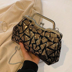 Sequins Evening Bag Top Ring Clutch Purse Women's Kiss Lock Handbags