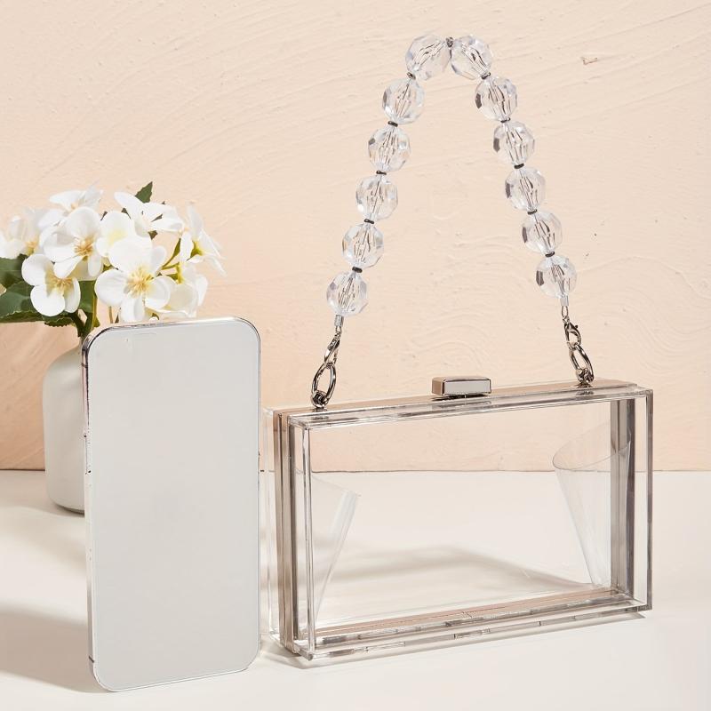 Clear Acrylic Evening Bag Beaded Chain Clutch Purses for Prom Party Wedding