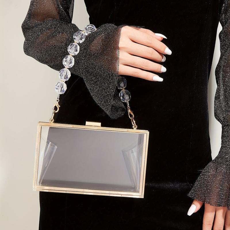 Clear Acrylic Evening Bag Beaded Chain Clutch Purses for Prom Party Wedding