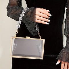 Clear Acrylic Evening Bag Beaded Chain Clutch Purses for Prom Party Wedding