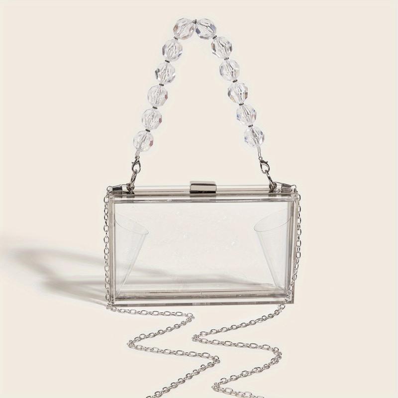 Clear Acrylic Evening Bag Beaded Chain Clutch Purses for Prom Party Wedding
