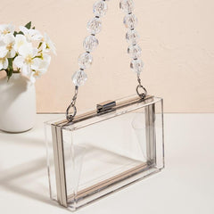 Clear Acrylic Evening Bag Beaded Chain Clutch Purses for Prom Party Wedding