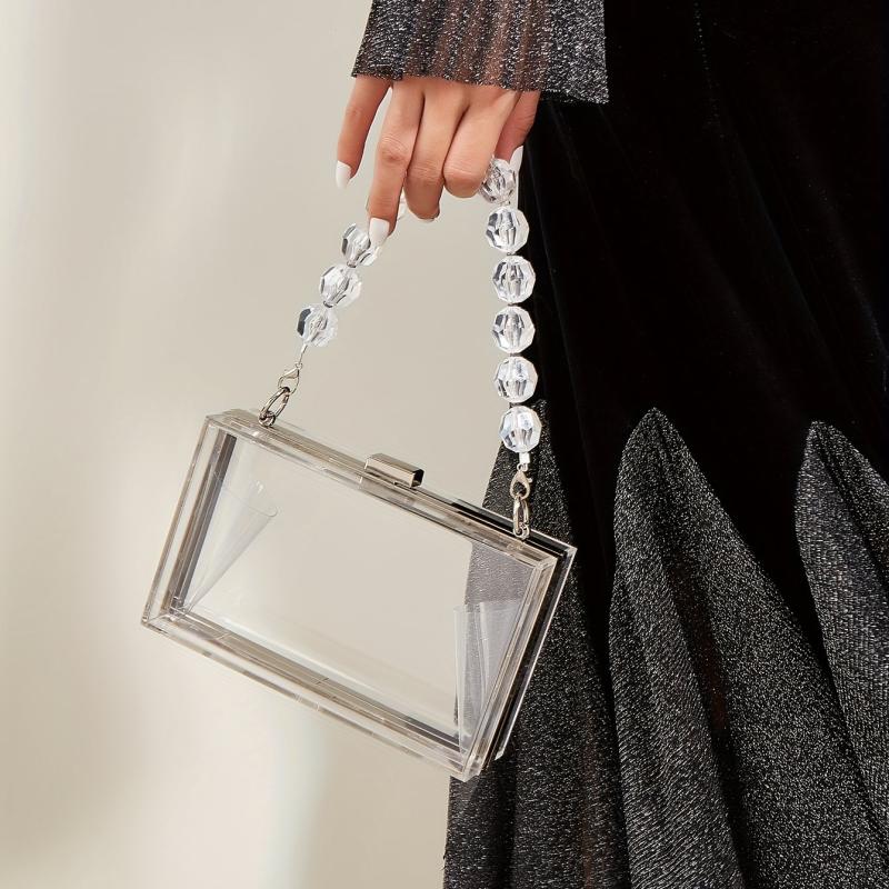 Clear Acrylic Evening Bag Beaded Chain Clutch Purses for Prom Party Wedding