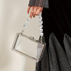 Clear Acrylic Evening Bag Beaded Chain Clutch Purses for Prom Party Wedding