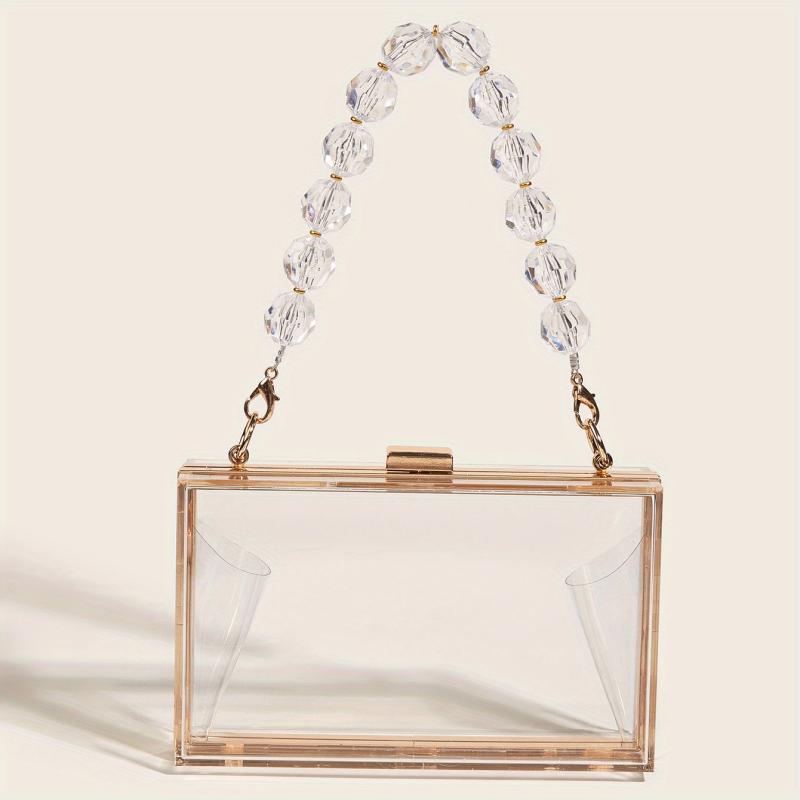 Clear Acrylic Evening Bag Beaded Chain Clutch Purses for Prom Party Wedding