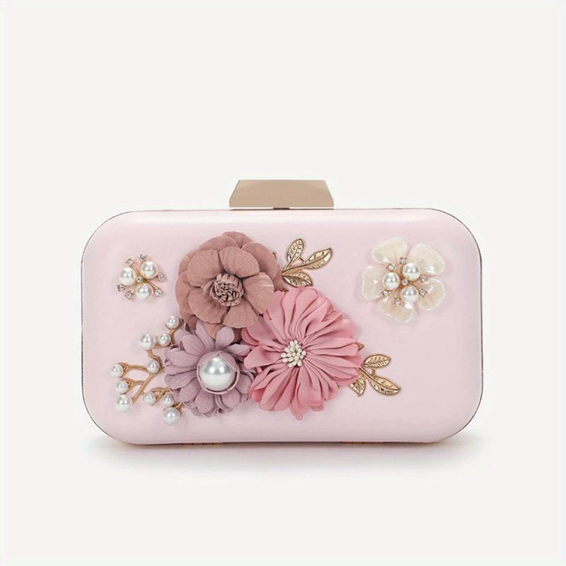 Flower & Bead Decor Banquet Bag Evening Clutch For Party