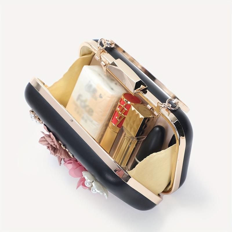 Flower & Bead Decor Banquet Bag Evening Clutch For Party