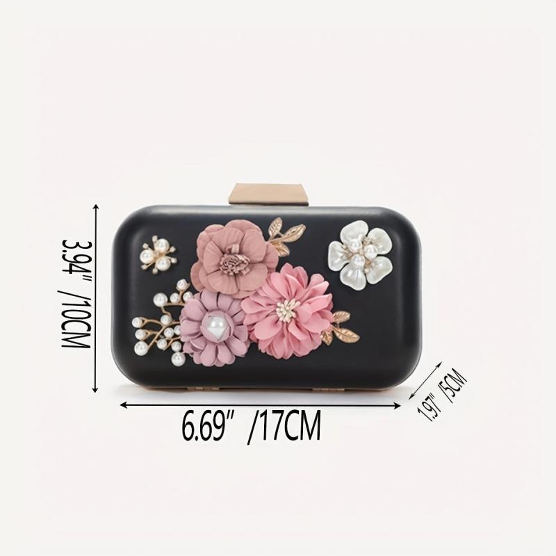 Flower & Bead Decor Banquet Bag Evening Clutch For Party