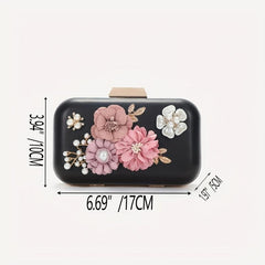 Flower & Bead Decor Banquet Bag Evening Clutch For Party