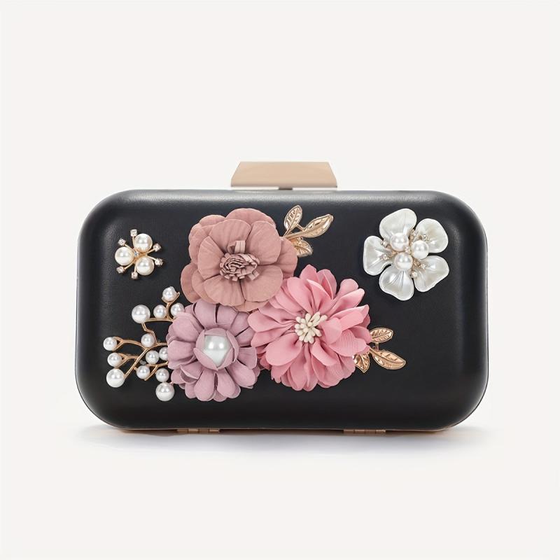 Flower & Bead Decor Banquet Bag Evening Clutch For Party