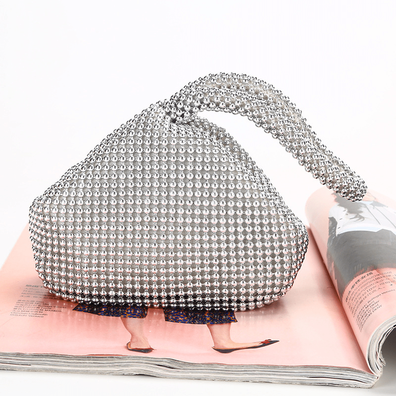 Hollow Out Bead Evening Bag Triangle Shaped Prom Purse Handbags