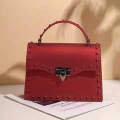 Studded Decor Square Handbag PVC Evening Bag Women's Flap Prom Purse
