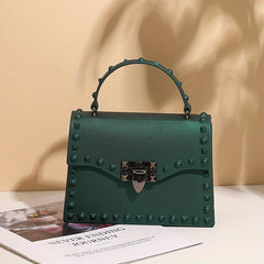 Studded Decor Square Handbag PVC Evening Bag Women's Flap Prom Purse