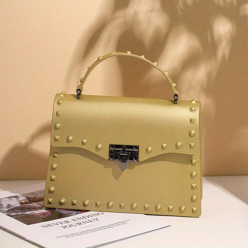Studded Decor Square Handbag PVC Evening Bag Women's Flap Prom Purse