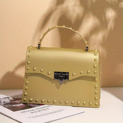 Studded Decor Square Handbag PVC Evening Bag Women's Flap Prom Purse