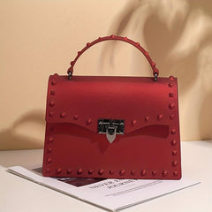 Studded Decor Square Handbag PVC Evening Bag Women's Flap Prom Purse
