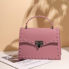 Studded Decor Square Handbag PVC Evening Bag Women's Flap Prom Purse