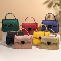 Studded Decor Square Handbag PVC Evening Bag Women's Flap Prom Purse